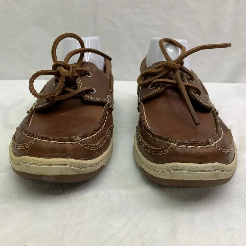 Tommy Bahama Mens 9 Captain Leather Boat Shoes Brown Slip On Shoes Casual